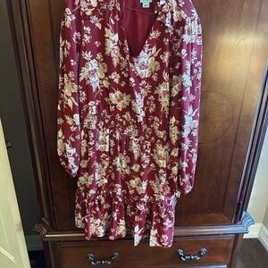 CeCe Burgundy Floral Ruffle Dress